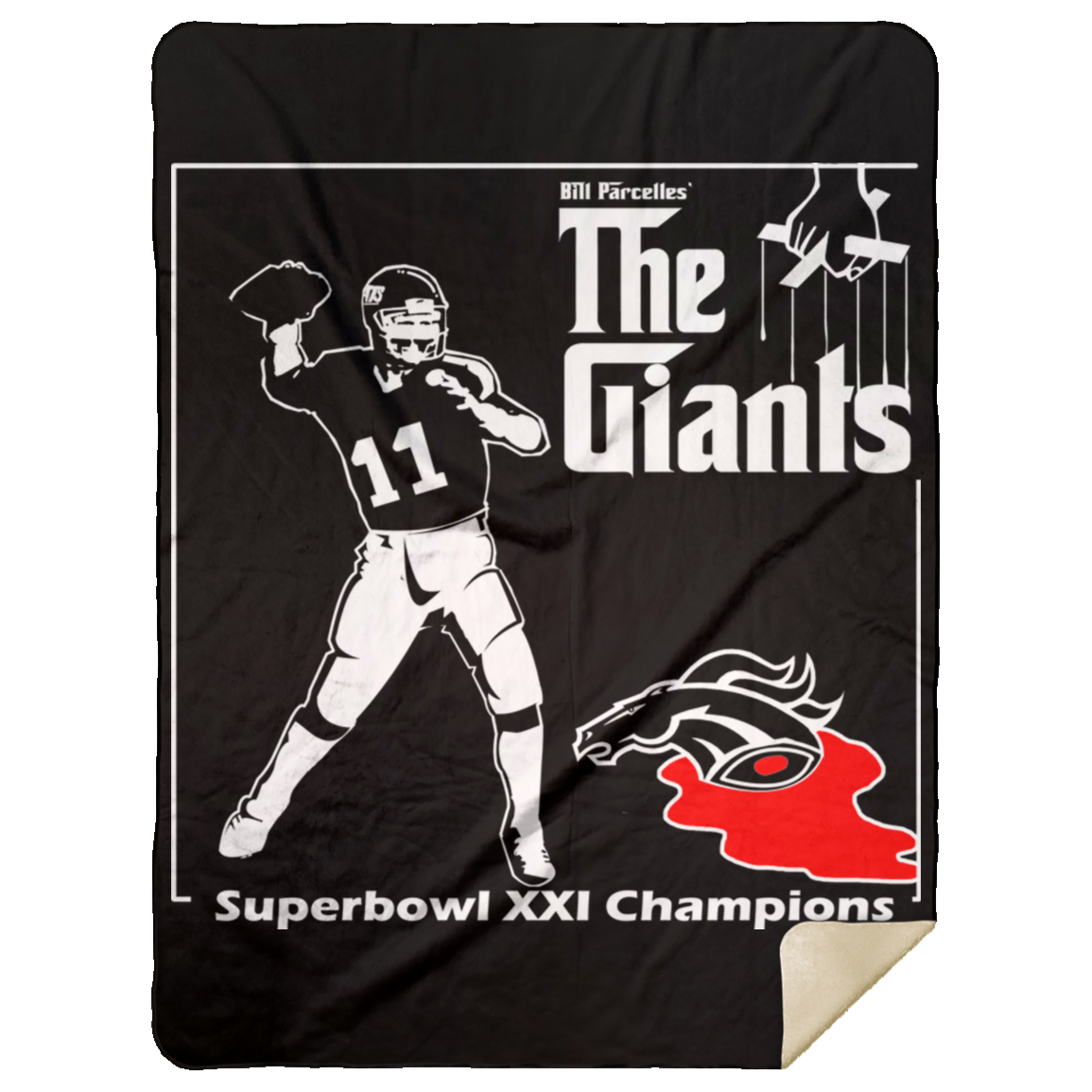 ArtichokeUSA Custom Design. Godfather Simms. NY Giants Superbowl XXI Champions. Fan Art. Mink Sherpa Blanket 60x80
