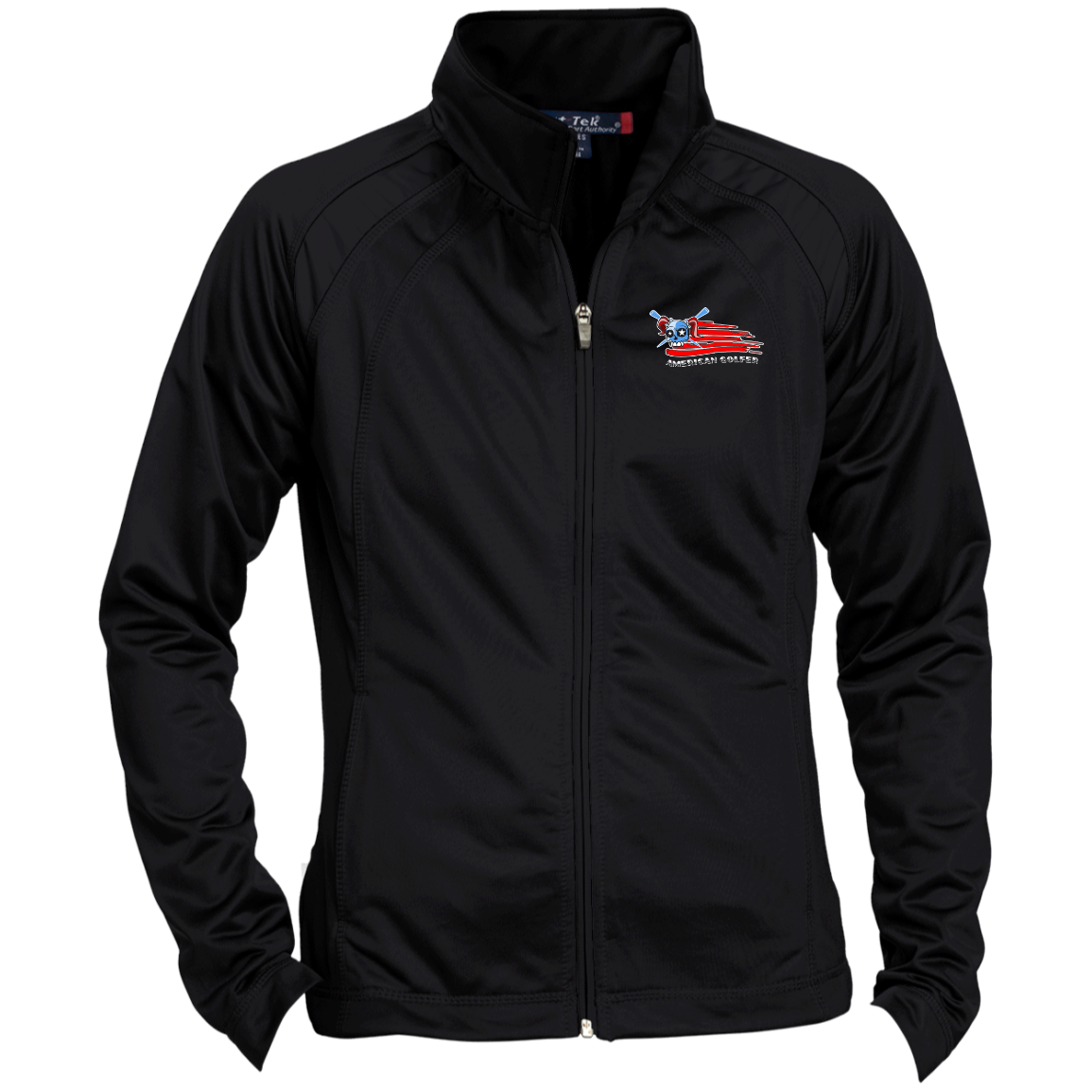 OPG Custom Design #12. American Golfer. Female Edition. Ladies' Raglan Sleeve Warmup Jacket
