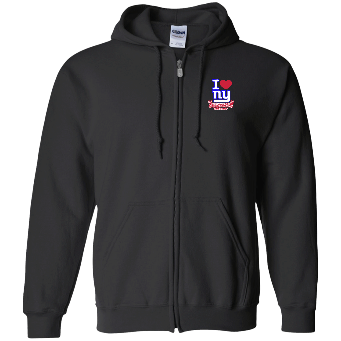ArtichokeUSA Custom Design. I heart New York Giants. NY Giants Football Fan Art. Zip Up Hooded Sweatshirt