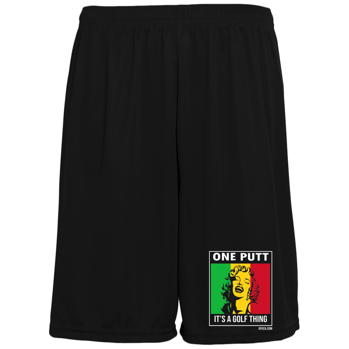 OPG Custom Design #22. One Putt / One Love Parody with Fan Art. Female Edition. Moisture-Wicking Pocketed 9 inch Inseam Training Shorts