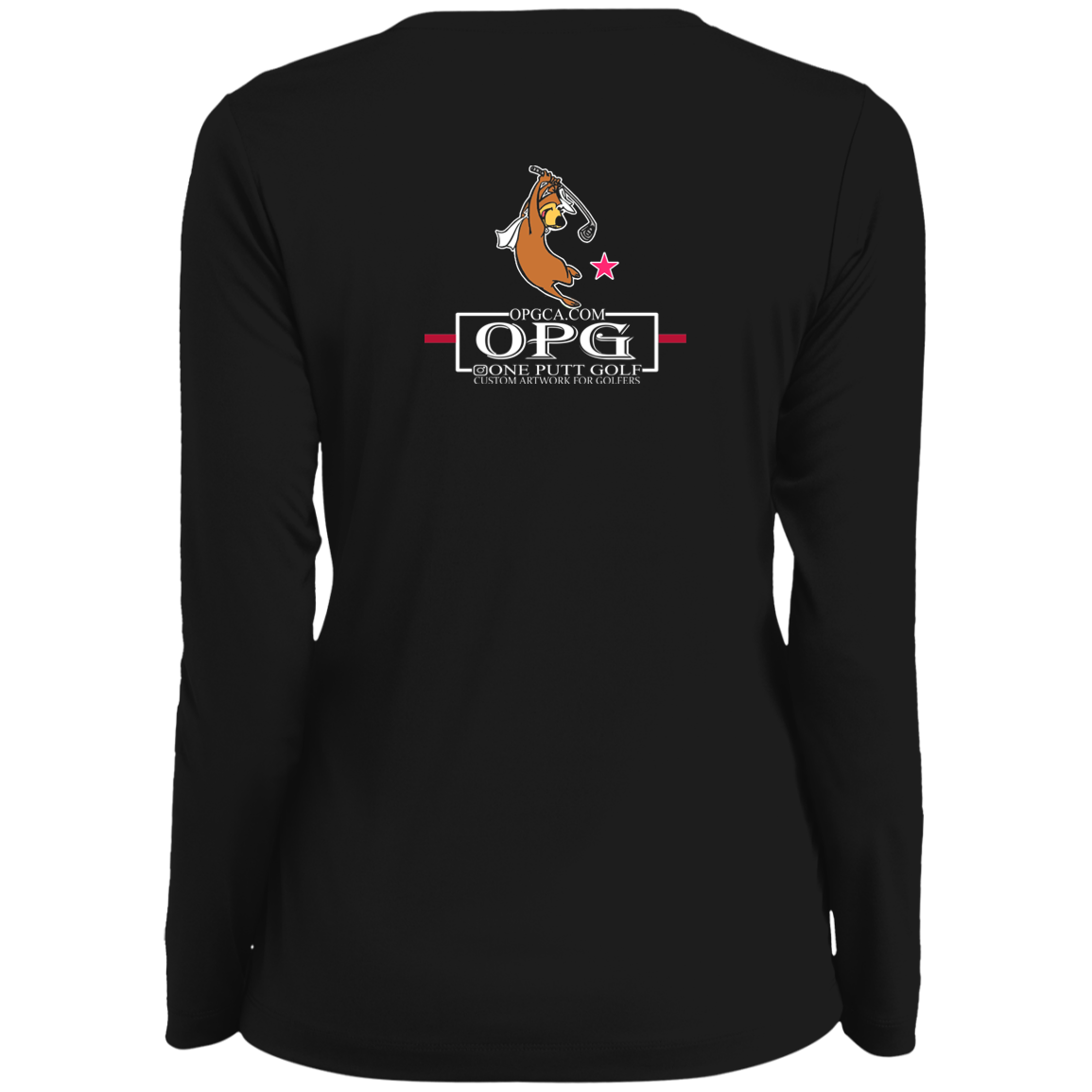 Custom Design #15. Golf Southern California with Yogi Fan Art. Ladies' Moisture-Wicking Long Sleeve V-Neck Tee