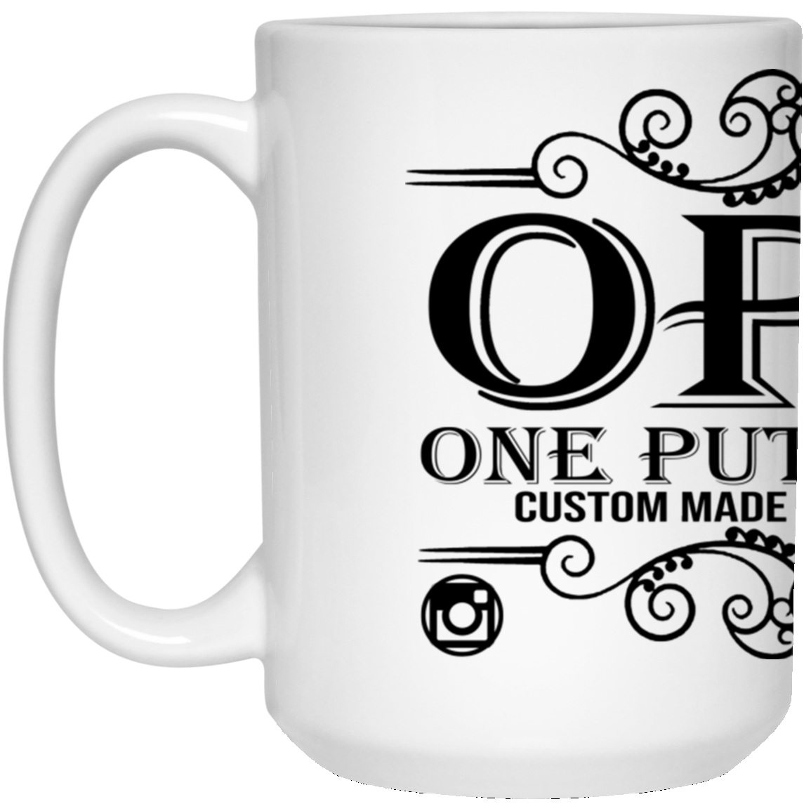 OPG Custom Design #00. OPG - One Putt Golf. Front and Back Design. 15 oz. White Mug