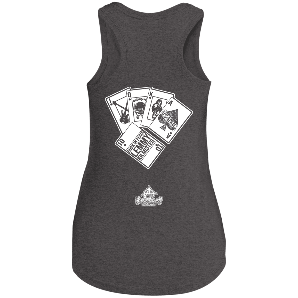 ArtichokeUSA Custom Design. Lemmy Kilmister "Ace of Spades" Tribute Fan Art Version 2 of 2. Ladies' Tri Racerback Tank