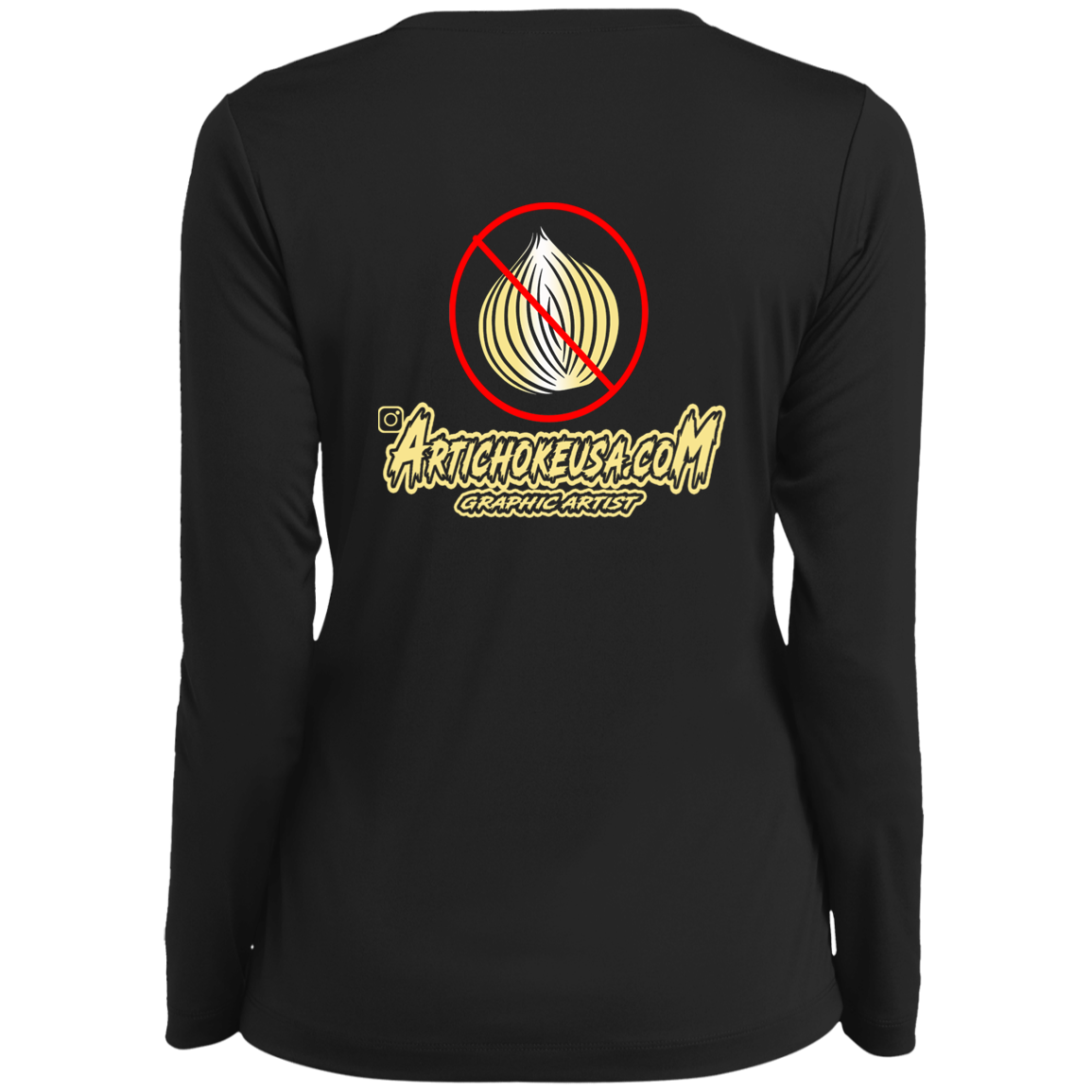 ArtichokeUSA Custom Design. Fuck Onions. Ladies’ Long Sleeve Performance V-Neck Tee