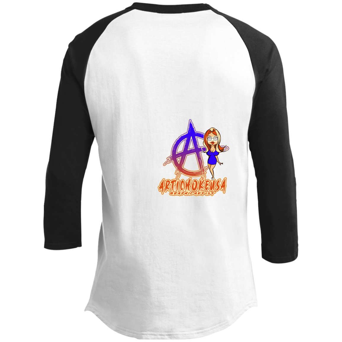 ArtichokeUSA Character and Font Design. Let’s Create Your Own Design Today. Blue Girl. Youth 3/4 Raglan Sleeve Shirt