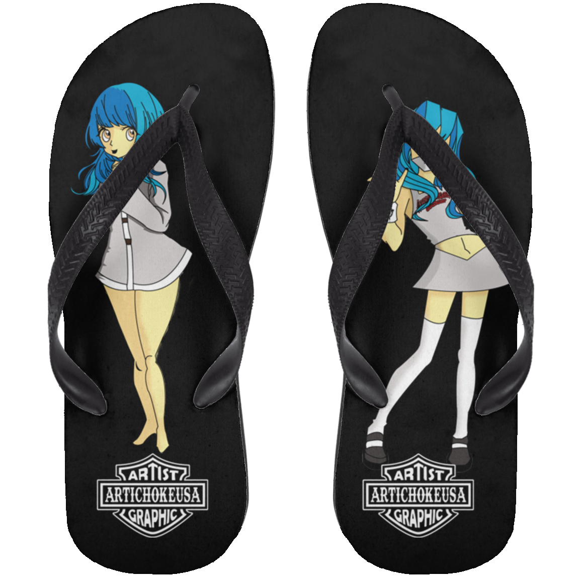 ArtichokeUSA Custom Design. Façade: (Noun) A false appearance that makes someone or something seem more pleasant or better than they really are. Adult Flip Flops