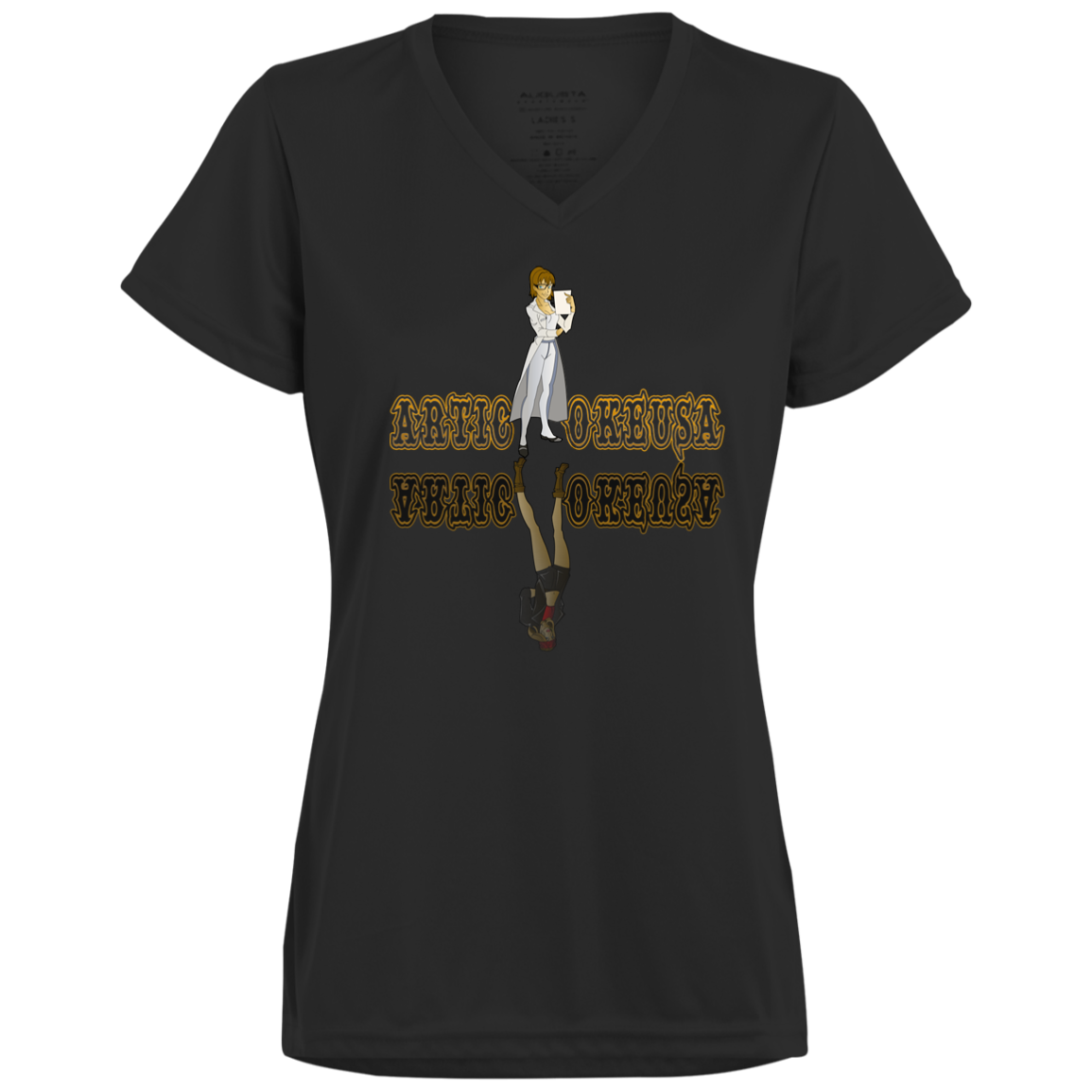 ArtichokeUSA Custom Design. Façade: (Noun) A false appearance that makes someone or something seem more pleasant or better than they really are. Ladies’ Moisture-Wicking V-Neck Tee