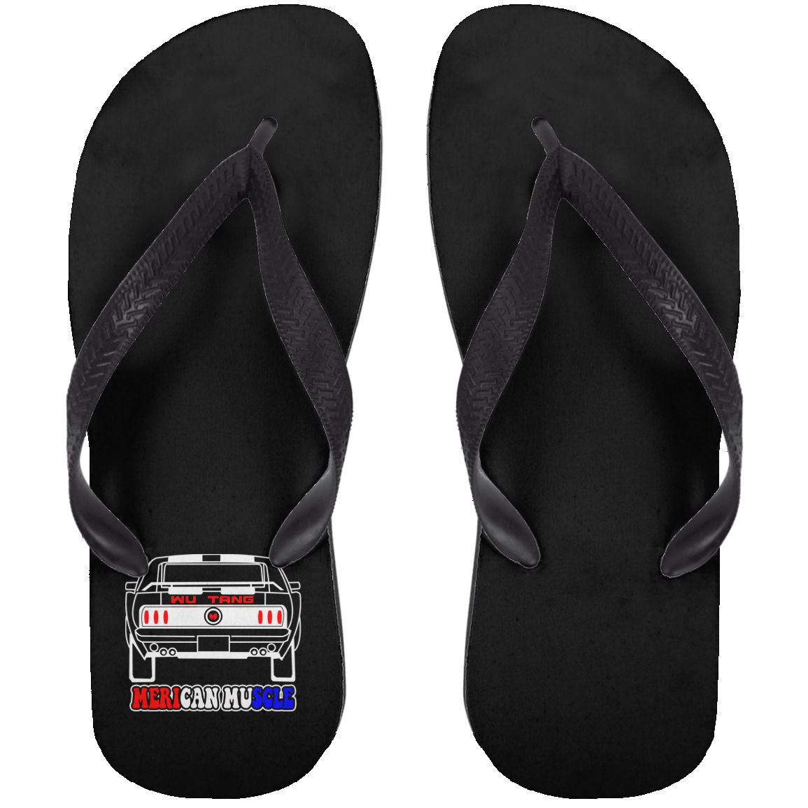 ArtichokeUSA Custom Design. Merican Muscle. Wu-Tang / Mustang Parody. Adult Flip Flops