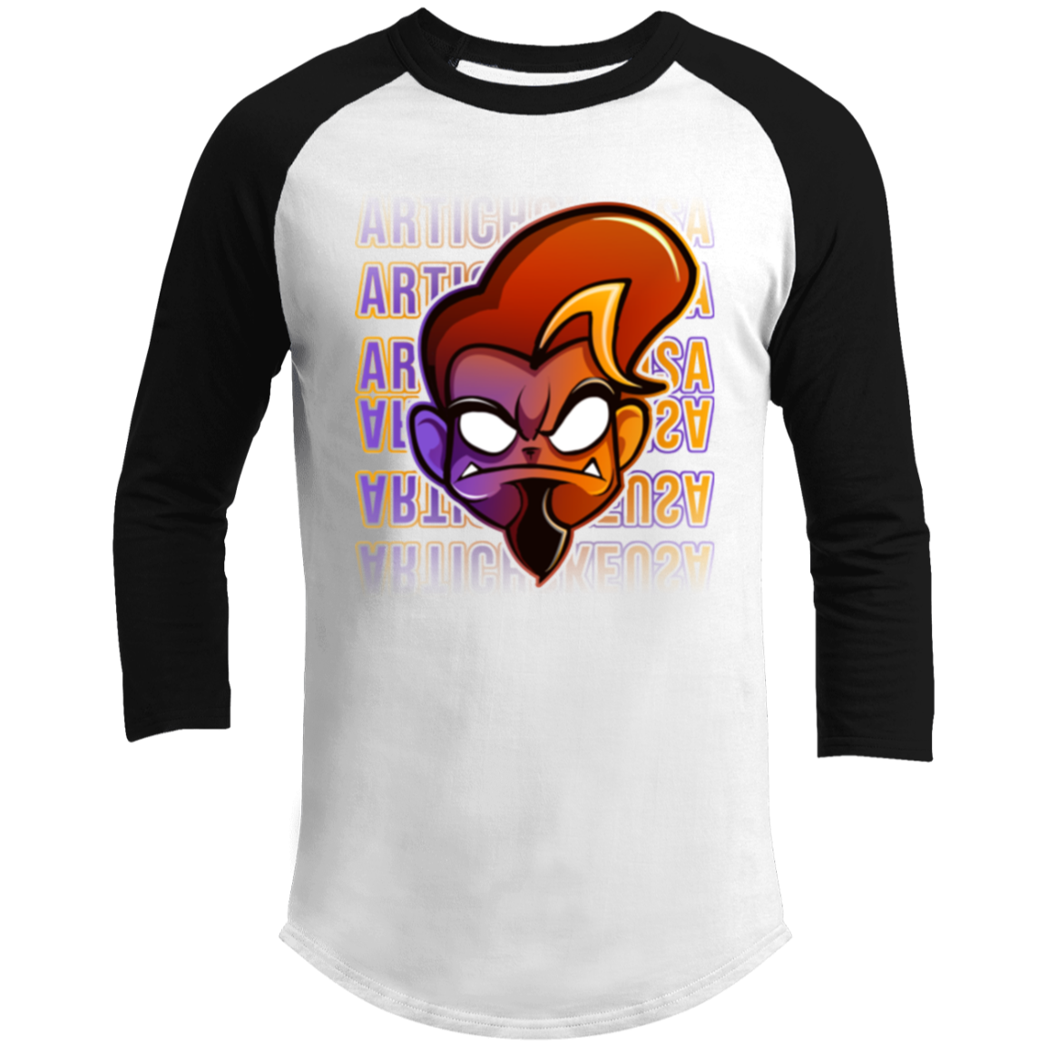 ArtichokeUSA Character and Font design. Let's Create Your Own Team Design Today. Arthur. Men's 3/4 Raglan Sleeve Shirt