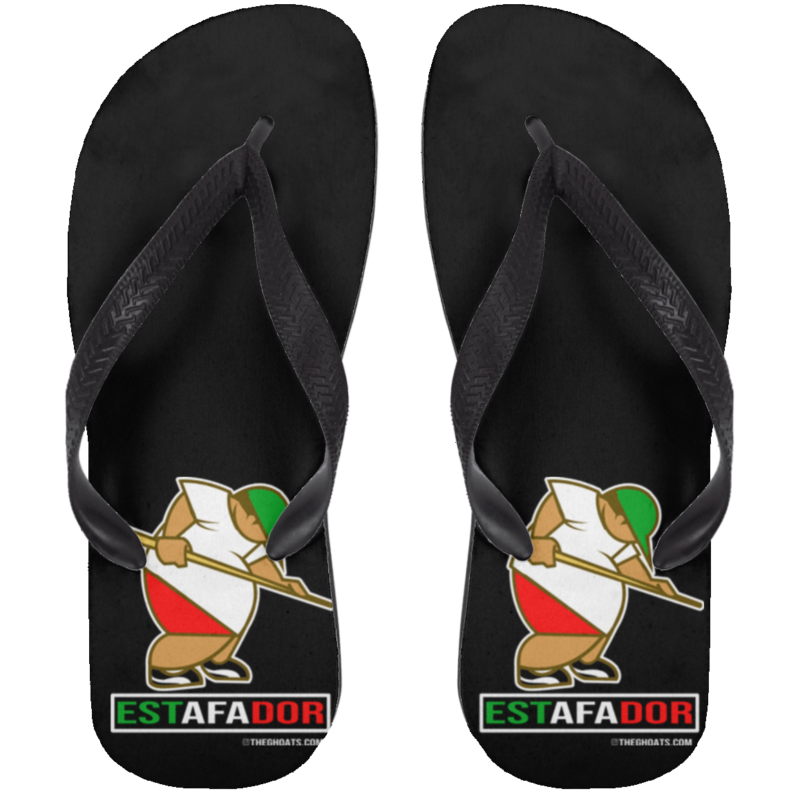 The GHOATS Custom Design. #30 Estafador. (Spanish translation for Male Hustler). Adult Flip Flops