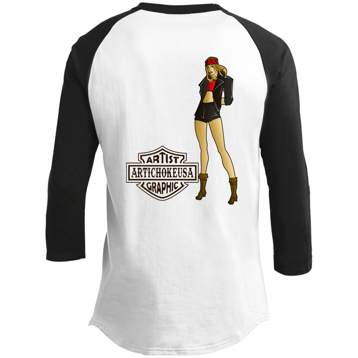 ArtichokeUSA Custom Design. Façade: (Noun) A false appearance that makes someone or something seem more pleasant or better than they really are. Men's 3/4 Raglan Sleeve Shirt