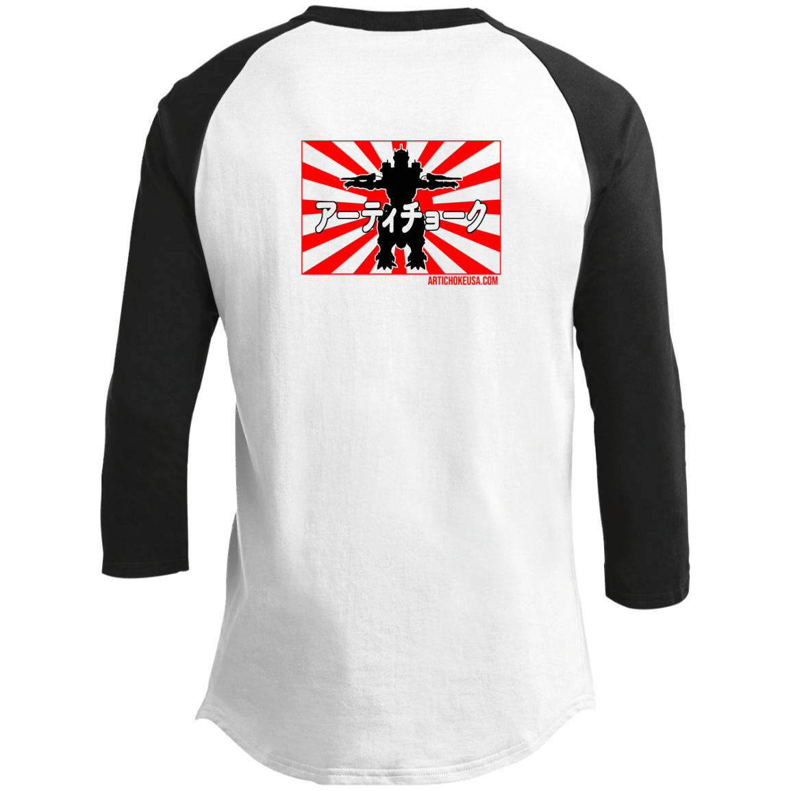 ArtichokeUSA Custom Design. Fan Art Godzilla/Mecha Godzilla. Youth 3/4 Raglan Sleeve Shirt