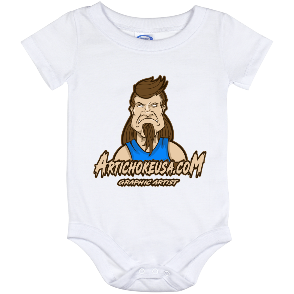 ArtichokeUSA Character and Font design. Let's Create Your Own Team Design Today. Mullet Mike. Baby Onesie 12 Month