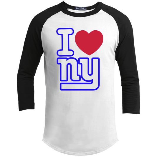 rtichokeUSA Custom Design. I heart New York Giants. NY Giants Football Fan Art. Youth 3/4 Raglan Sleeve Shirt