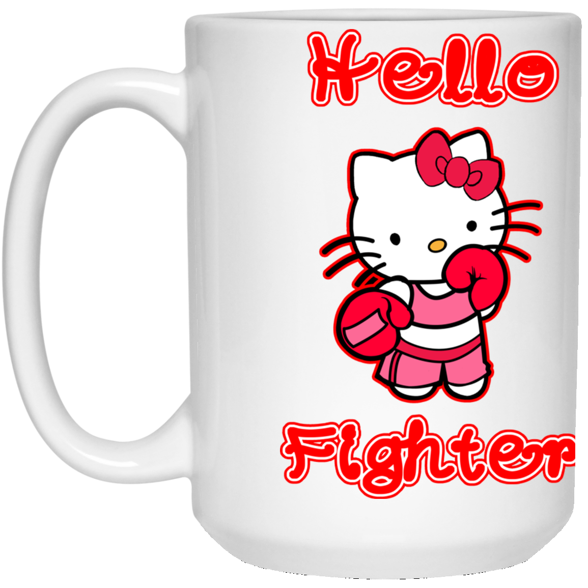 Artichoke Fight Gear Custom Design #13. Hello Fightter. Hello Kitty Parody. MMA. 15 oz. White Mug