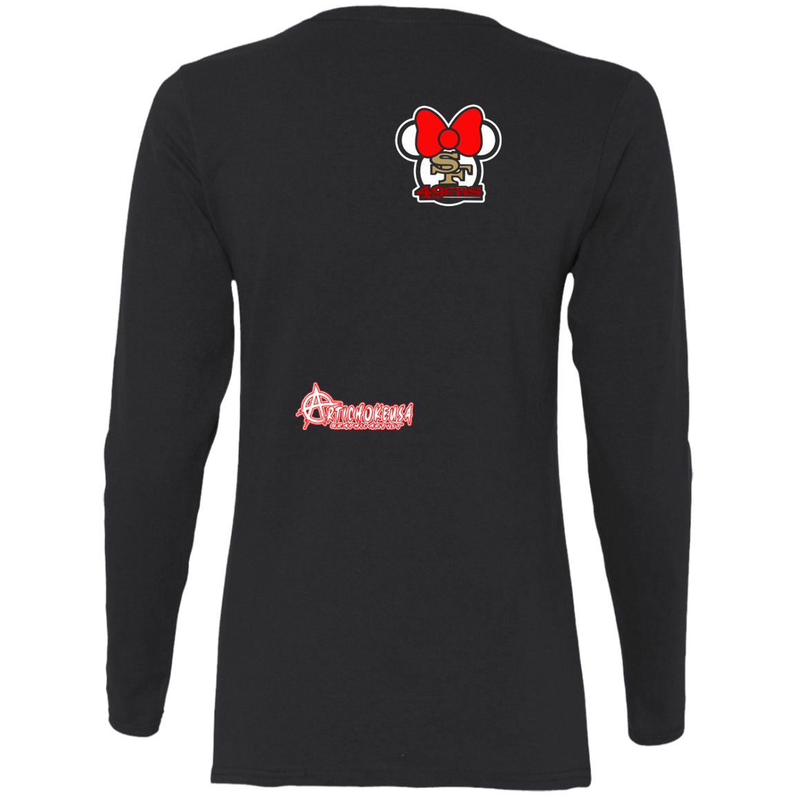 ArtichokeUSA Custom Design #51. These are a few of my favorite things. SF 49ers/Hello Kitty/Mickey Mouse Fan Art. Ladies' 100% Cotton Long Sleeve T-Shirt