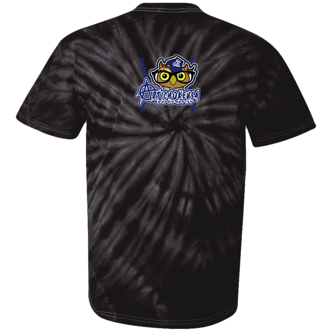 ArtichokeUSA Character and Font design. New York Owl. NY Yankees Fan Art. Let's Create Your Own Team Design Today. 100% Cotton Tie Dye T-Shirt