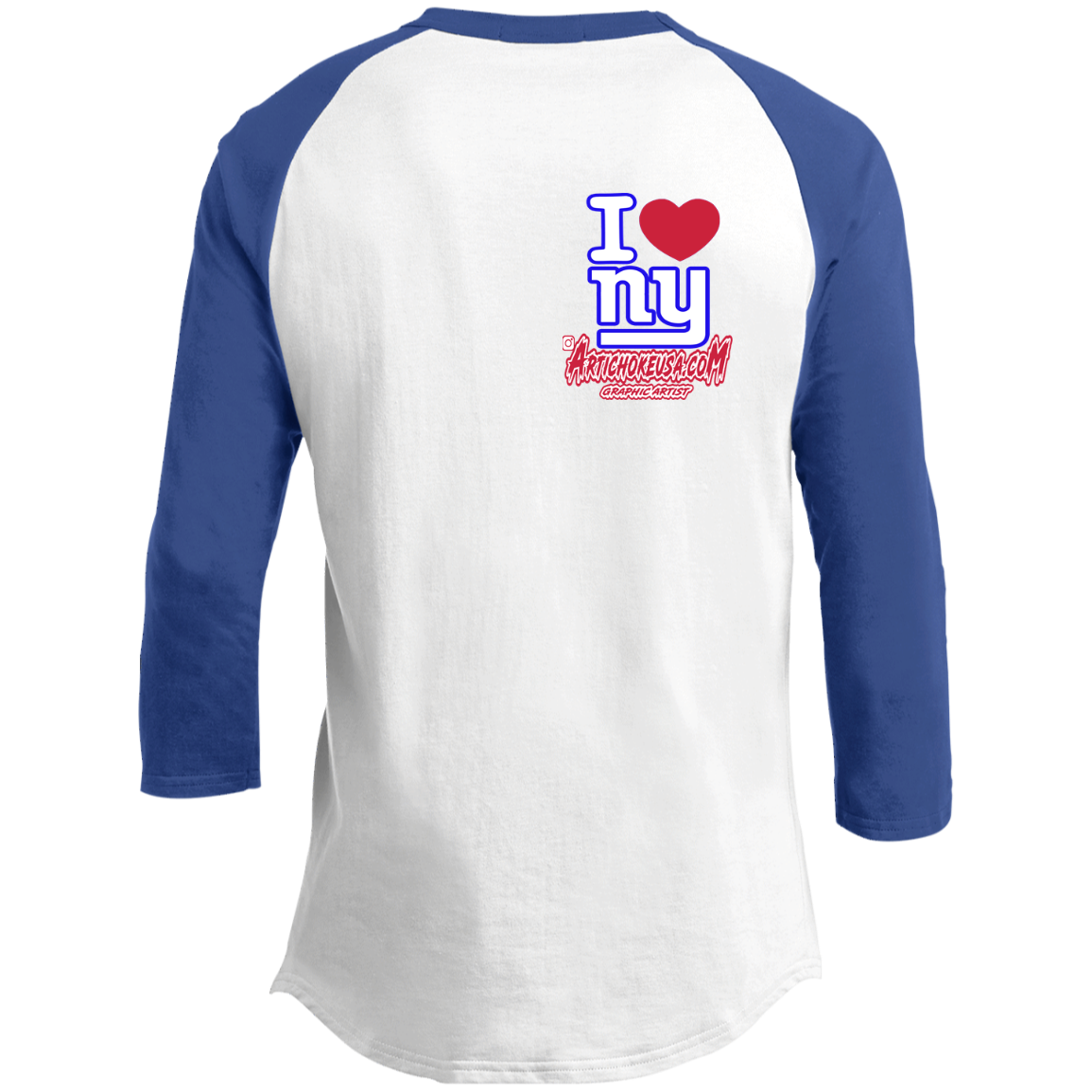 rtichokeUSA Custom Design. I heart New York Giants. NY Giants Football Fan Art. Youth 3/4 Raglan Sleeve Shirt