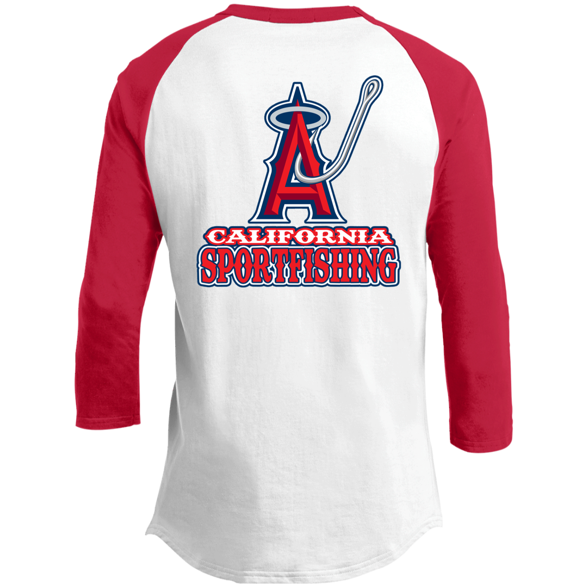 ArtichokeUSA Custom Design. Anglers. Southern California Sports Fishing. Los Angeles Angels Parody. Men's 3/4 Raglan Sleeve Shirt