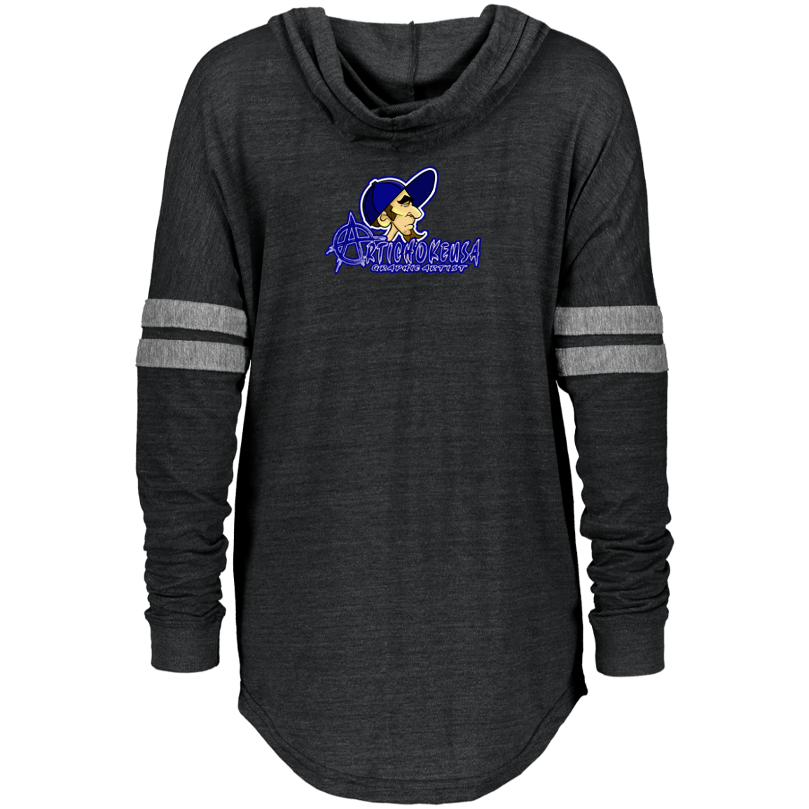 ZZ#20 ArtichokeUSA Characters and Fonts. "Clem" Let’s Create Your Own Design Today. Ladies' Hooded Low Key Pullover