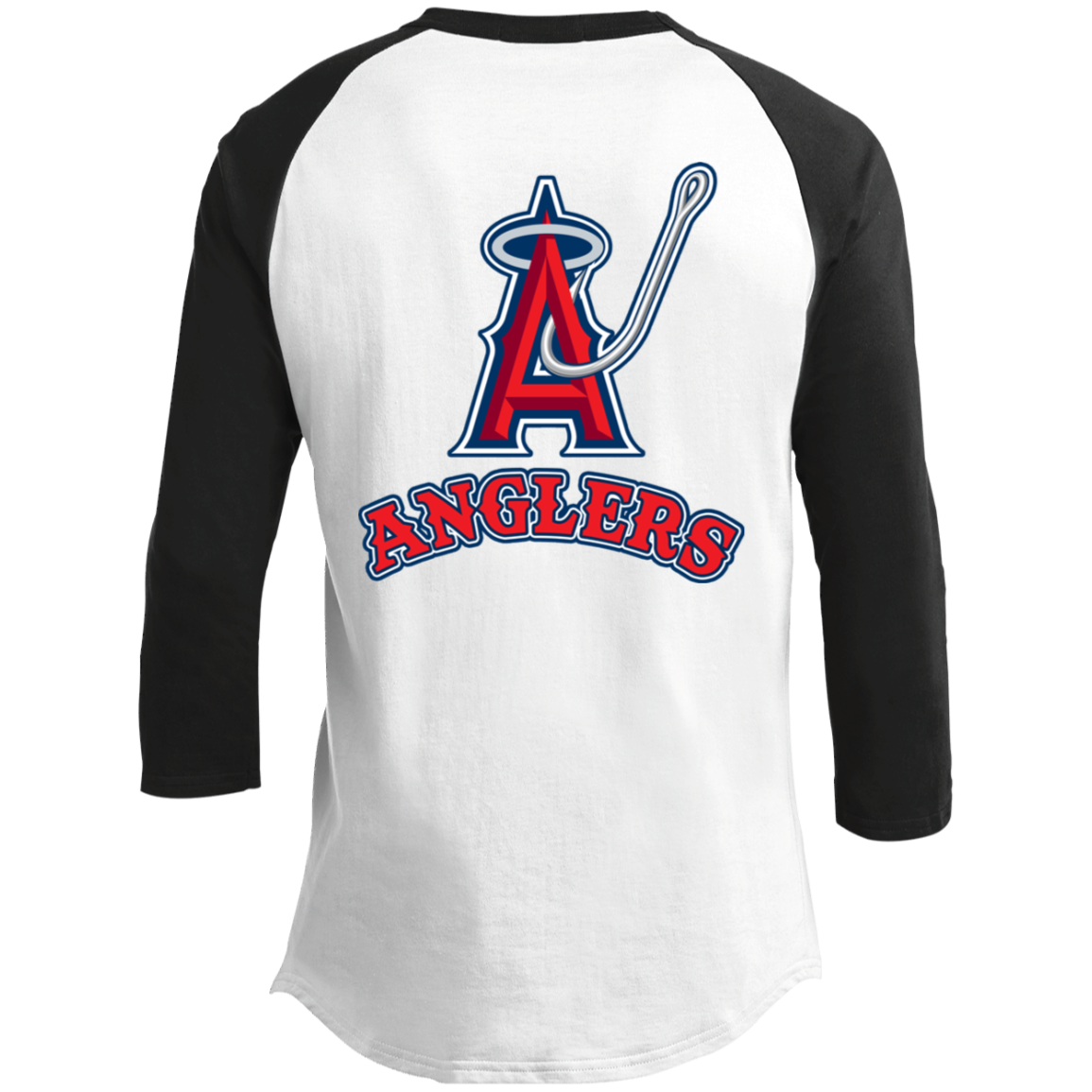 ArtichokeUSA Custom Design. Anglers. Southern California Sports Fishing. Los Angeles Angels Parody. Youth 3/4 Raglan Sleeve Shirt
