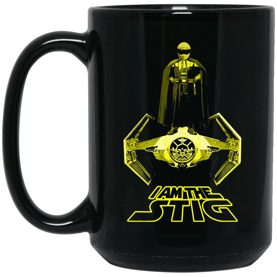 ArtichokeUSA Custom Design. I am the Stig. Vader/ The Stig Fan Art. 15 oz. Black Mug