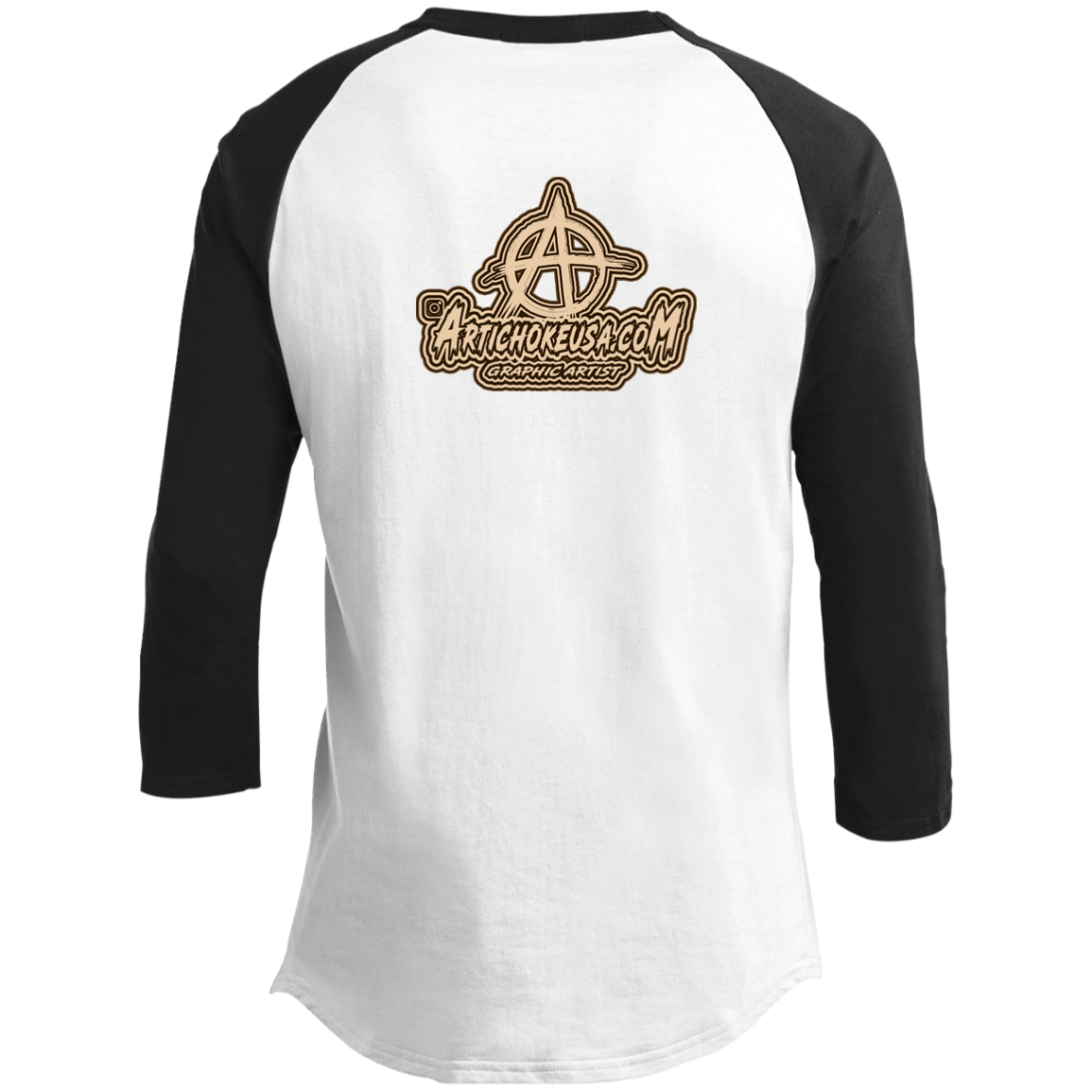 ArtichokeUSA Character and Font design. Let's Create Your Own Team Design Today. Mullet Mike. Men's 3/4 Raglan Sleeve Shirt