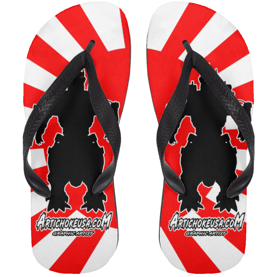 ArtichokeUSA Custom Design. Fan Art Godzilla/Mecha Godzilla. Adult Flip Flops