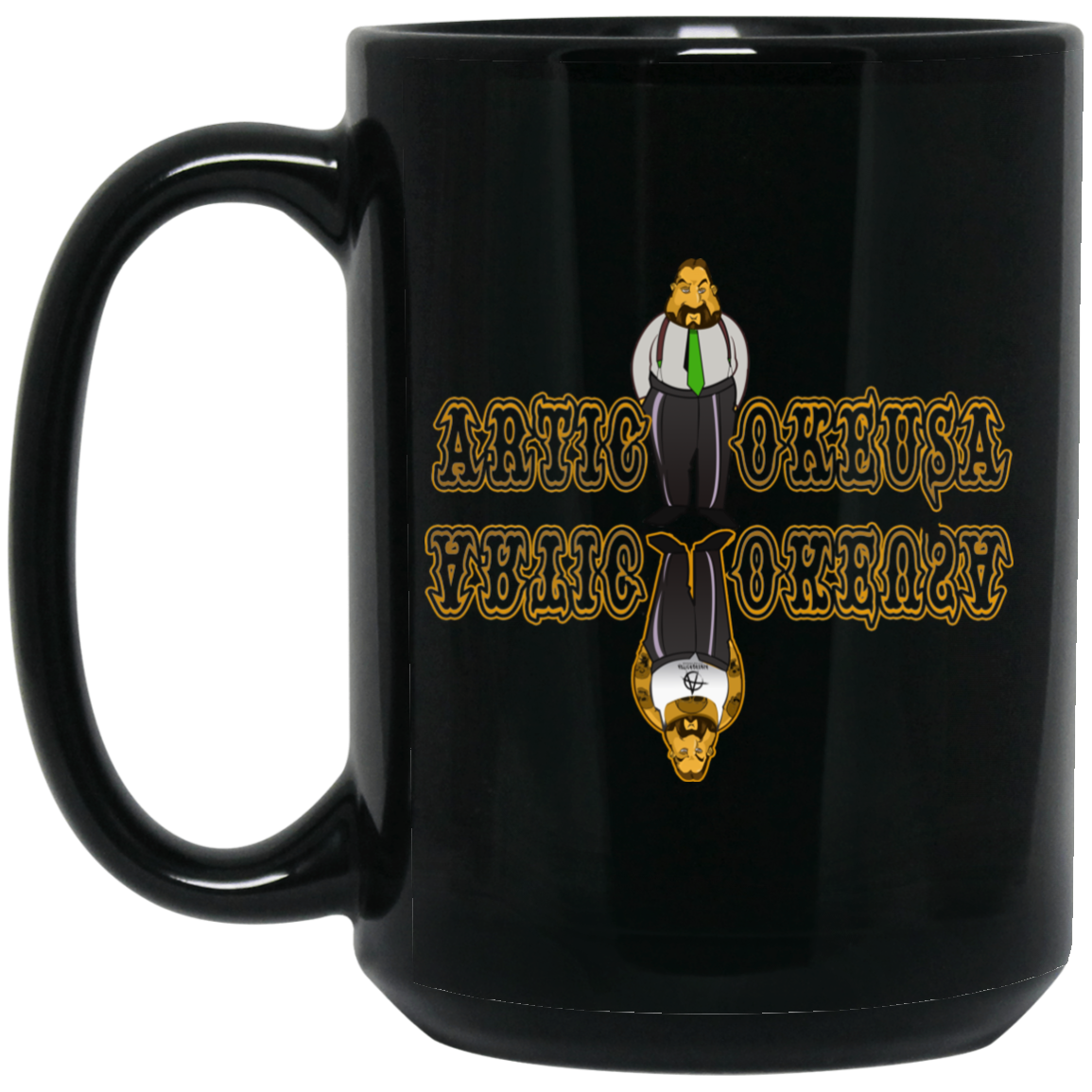 ArtichokeUSA Custom Design. Façade: (Noun) A false appearance that makes someone or something seem more pleasant or better than they really are. 15 oz. Black Mug
