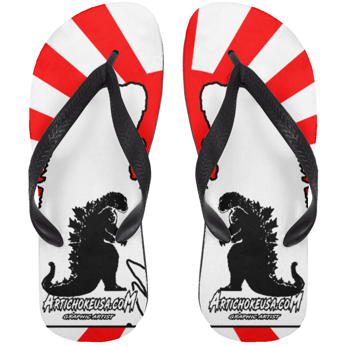 ArtichokeUSA Custom Design. Fan Art Mechagodzilla/Godzilla. Adult Flip Flops