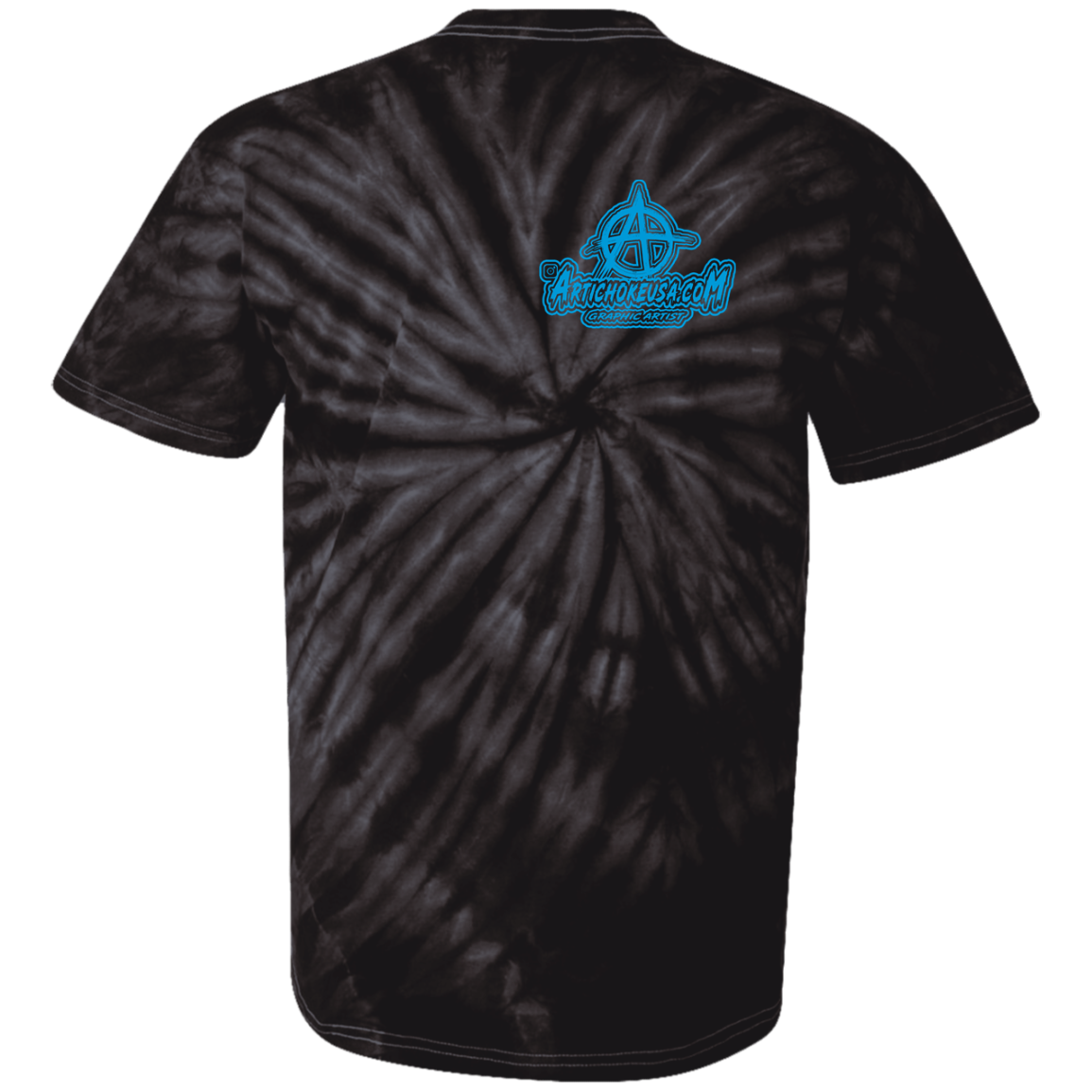 ArtichokeUSA Character and Font design. Let's Create Your Own Team Design Today. My first client Charles. 100% Cotton Tie Dye T-Shirt
