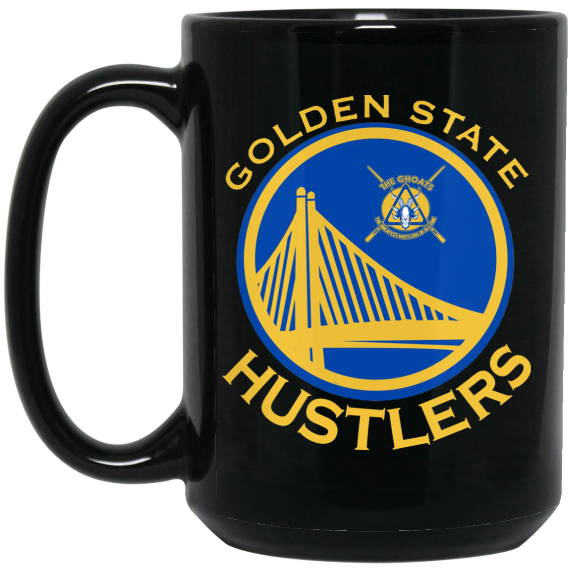 The GHOATS Custom Design. #12 GOLDEN STATE HUSTLERS. 15 oz. Black Mug