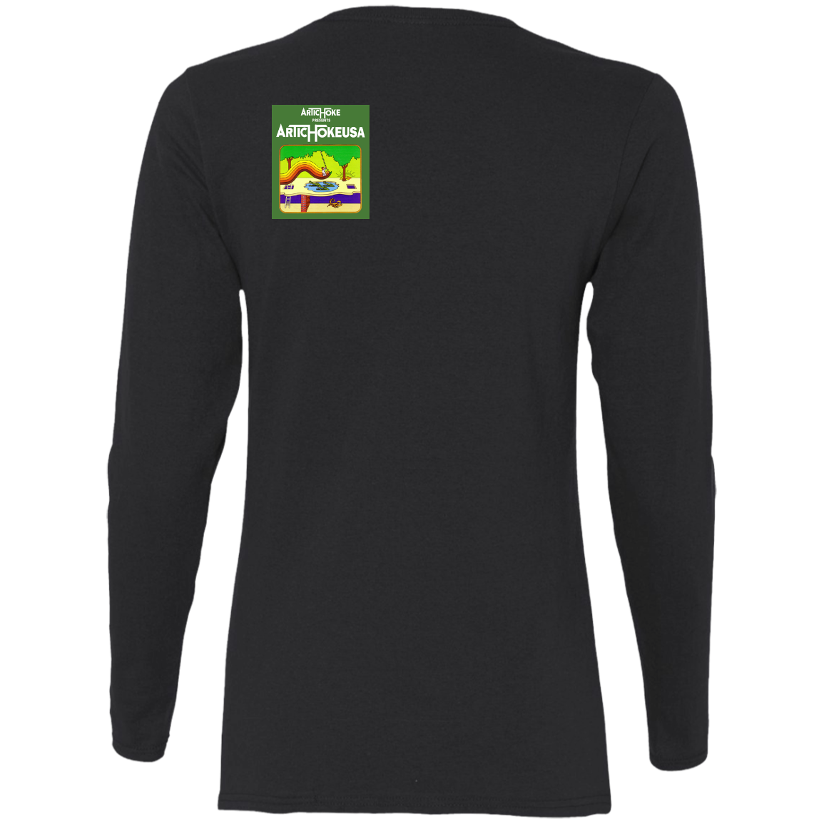 ArtichokeUSA Custom Design. Pitfall Game. Activision Parody. Ladies' 100% Cotton Long Sleeve T-Shirt