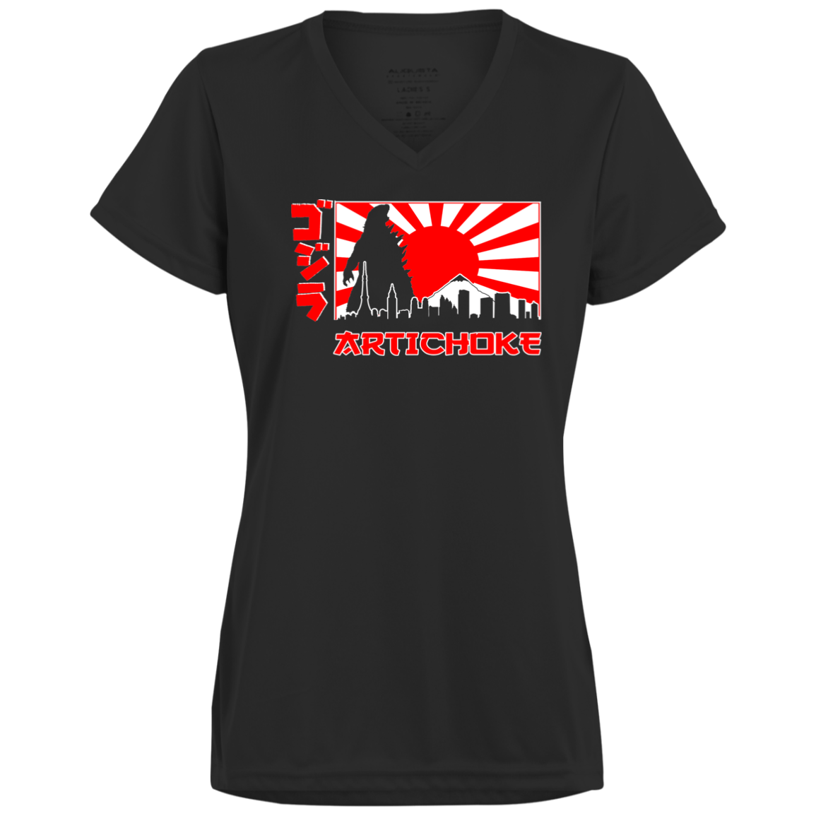 ArtichokeUSA Custom Design. Fan Art Godzilla/Mecha Godzilla. Ladies’ Moisture-Wicking V-Neck Tee