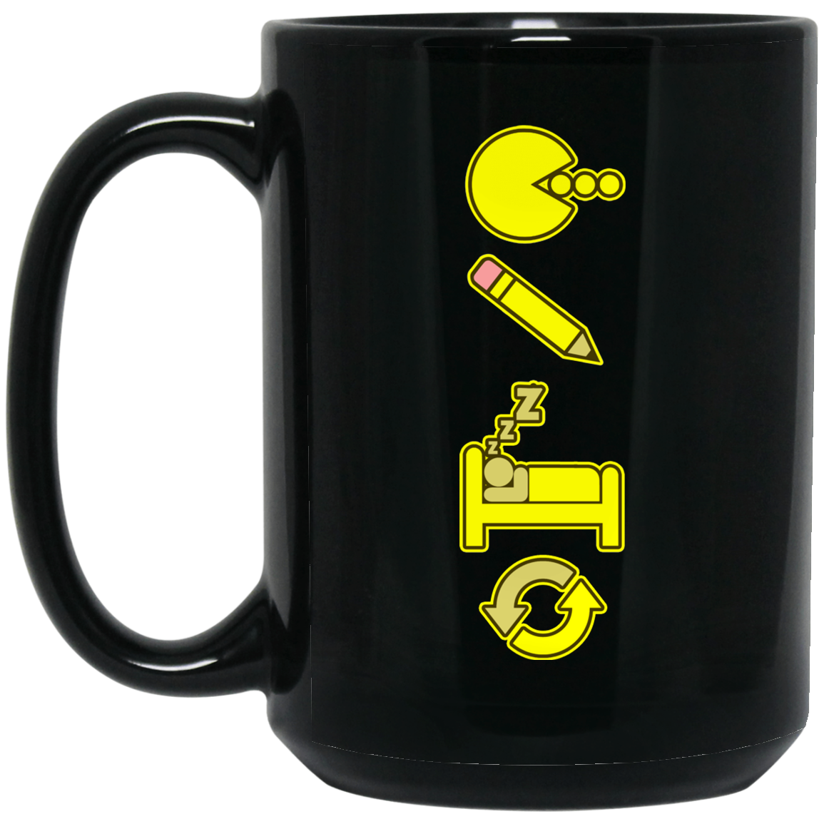 Artichoke Custom Design. Eat. Draw. Sleep. Repeat. 15 oz. Black Mug