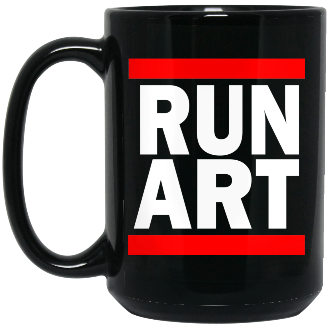 ArtichokeUSA Custom Design. RUN ART. RUN DMC Parody. 15 oz. Black Mug