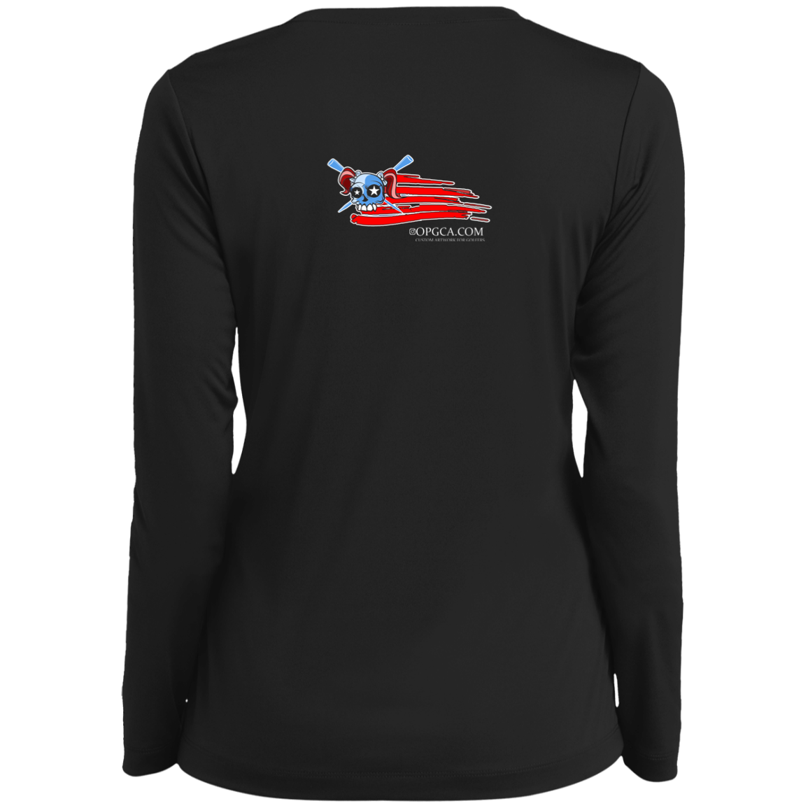 OPG Custom Design #12. American Golfer. Female Edition. Ladies’ Long Sleeve Performance V-Neck Tee