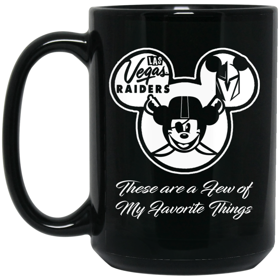 ArtichokeUSA Custom Design. Las Vegas Raiders & Mickey Mouse Mash Up. Fan Art. Parody. 15 oz. Black Mug