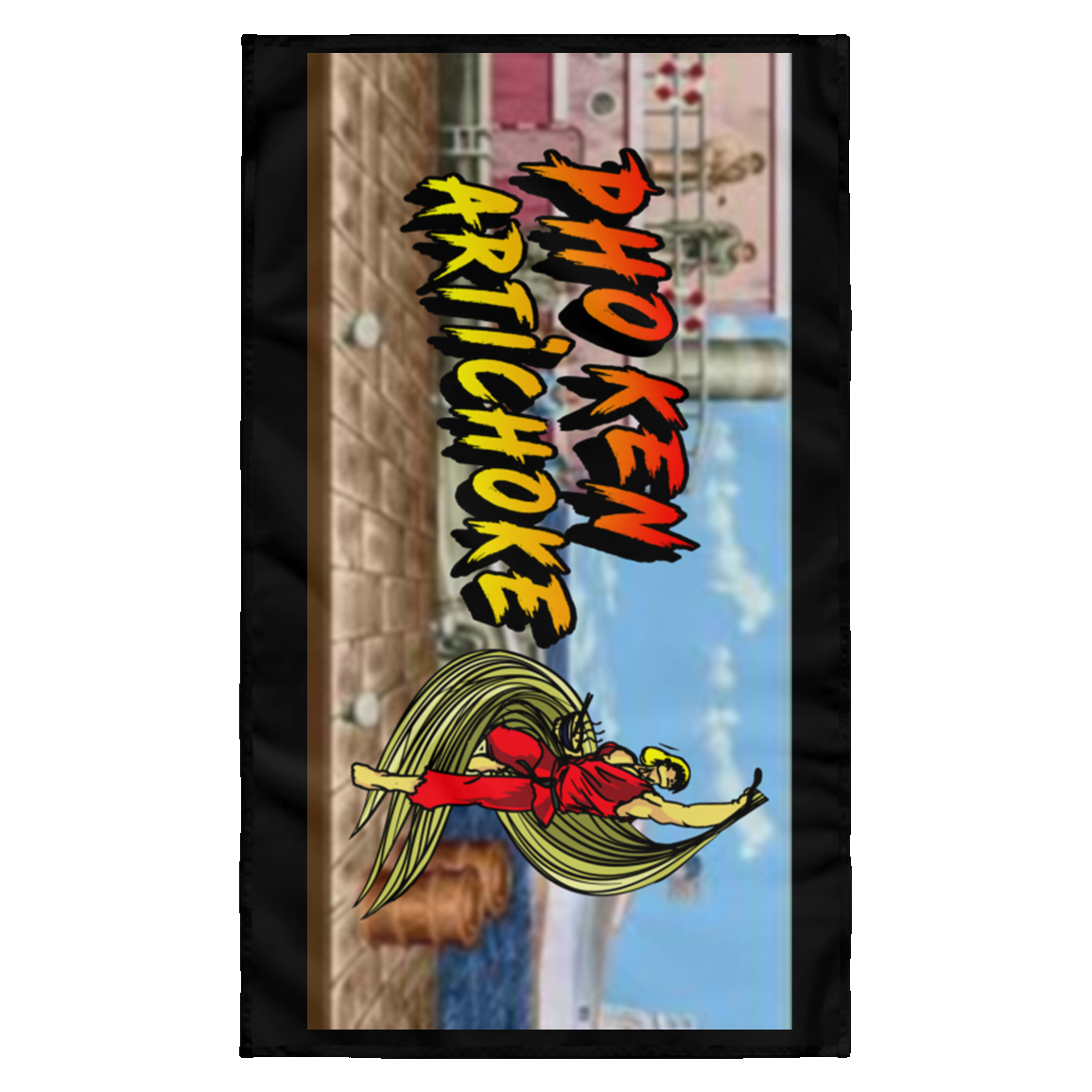 ArtichokeUSA Custom Design. Pho Ken Artichoke. Street Fighter Parody. Gaming. Wall Flag