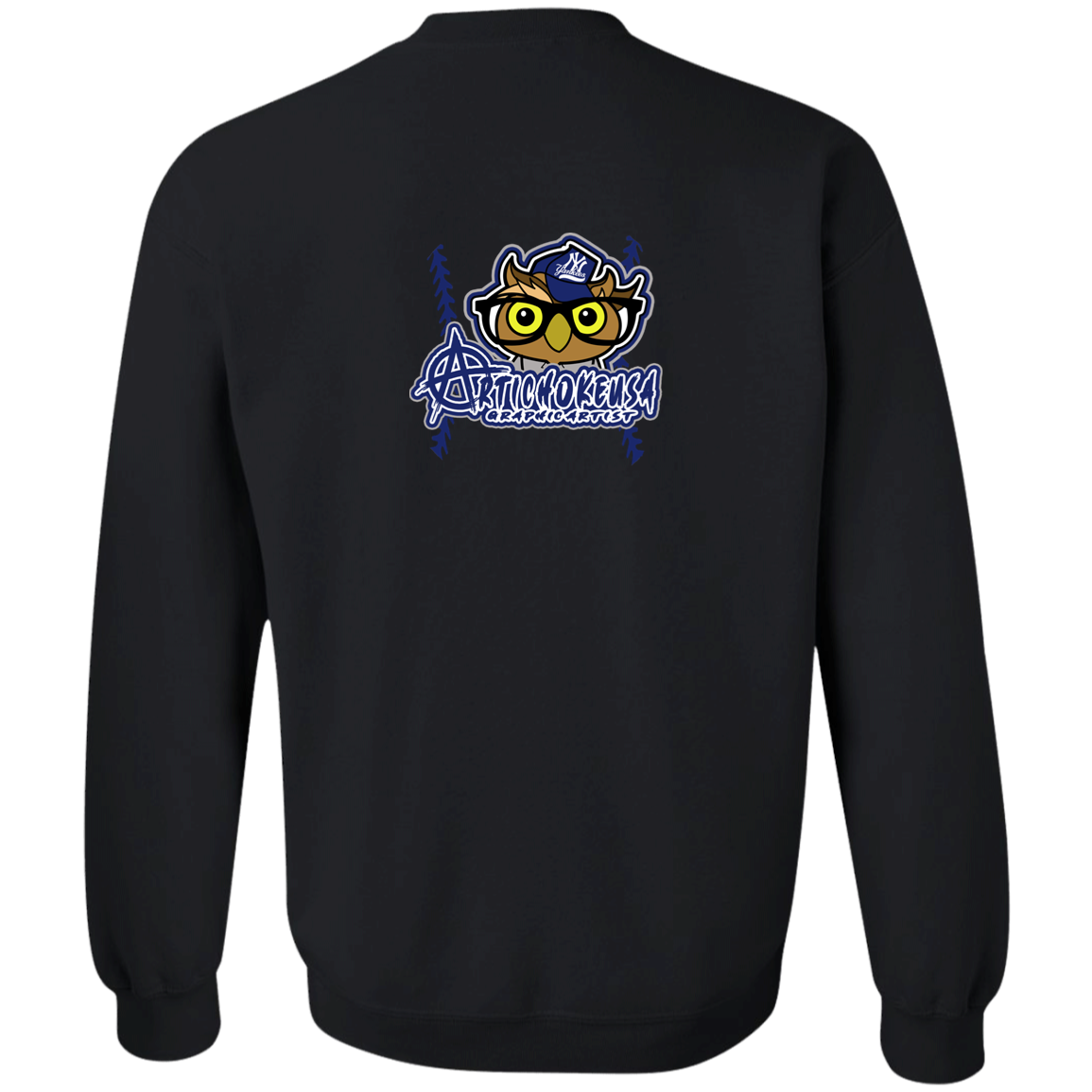 ArtichokeUSA Character and Font design. New York Owl. NY Yankees Fan Art. Let's Create Your Own Team Design Today. Crewneck Pullover Sweatshirt