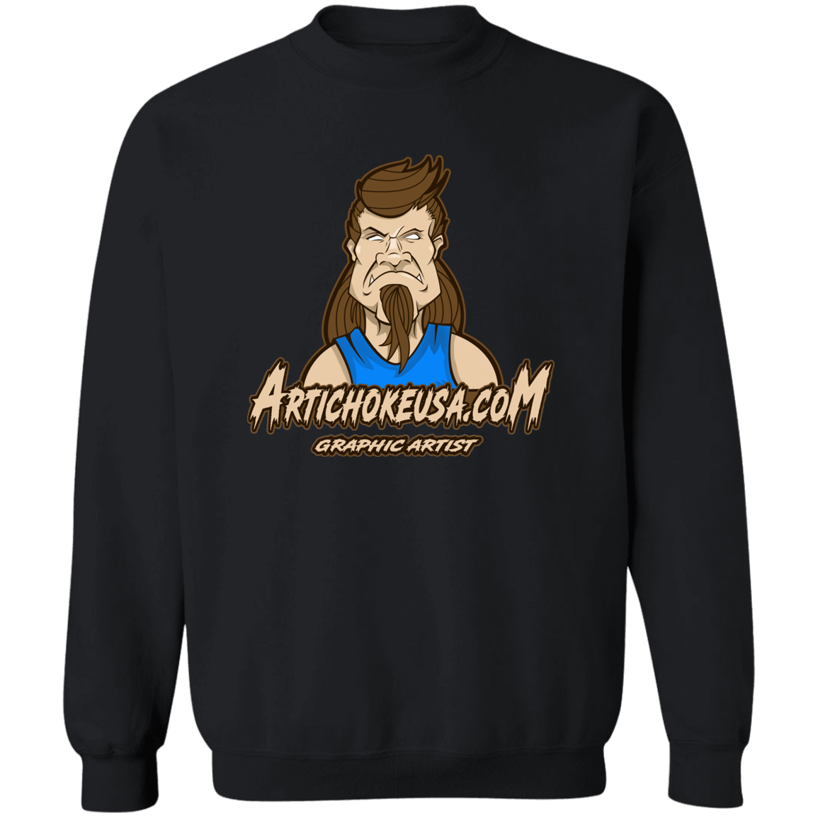 ArtichokeUSA Character and Font design. Let's Create Your Own Team Design Today. Mullet Mike. Crewneck Pullover Sweatshirt