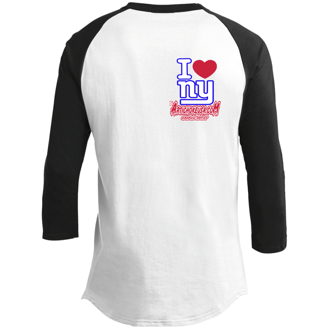 rtichokeUSA Custom Design. I heart New York Giants. NY Giants Football Fan Art. Youth 3/4 Raglan Sleeve Shirt