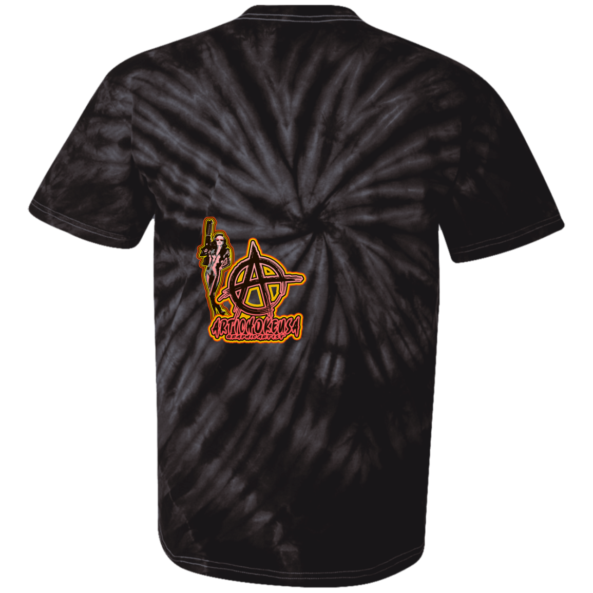 ArtichokeUSA Character and Font design. Let's Create Your Own Team Design Today. Mary Boom Boom. 100% Cotton Tie Dye T-Shirt