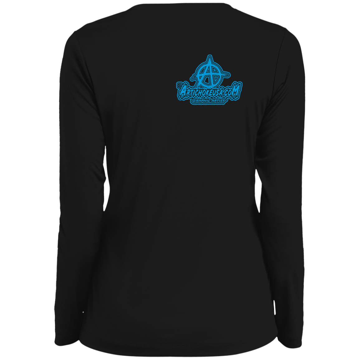 ArtichokeUSA Character and Font design. Let's Create Your Own Team Design Today. My first client Charles. Ladies' Moisture-Wicking Long Sleeve V-Neck Tee
