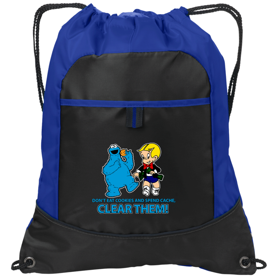 ArtichokeUSA Custom Design. Don't Eat Cookies And Spend Cache! Delete Them! Cookie Monster and Richie Rich Fan Art/Parody. Pocket Cinch Pack
