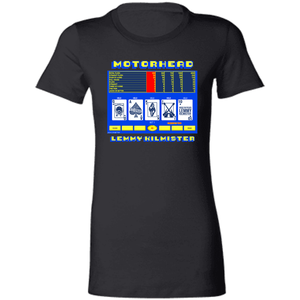 ArtichokeUSA Custom Design. Motorhead's Lemmy Kilmister's Favorite Video Poker Machine. Rock in Peace! Ladies' Favorite T-Shirt
