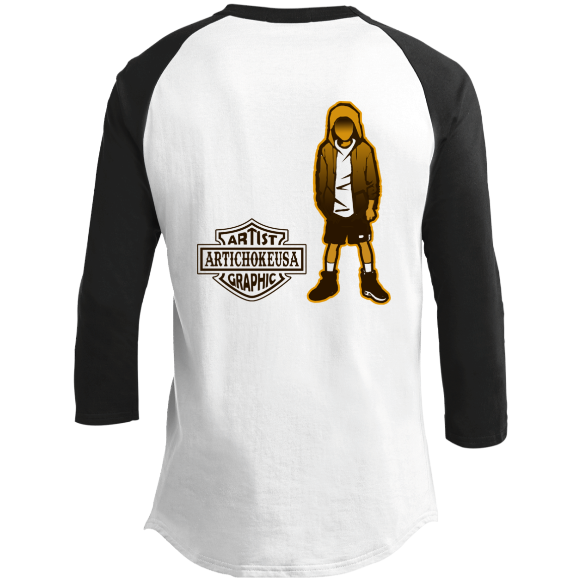 ArtichokeUSA Custom Design. Façade: (Noun) A false appearance that makes someone or something seem more pleasant or better than they really are. Youth 3/4 Raglan Sleeve Shirt