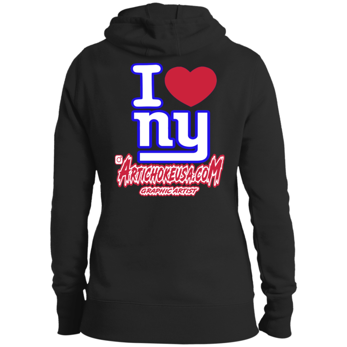ArtichokeUSA Custom Design. I heart New York Giants. NY Giants Football Fan Art. Ladies' Pullover Hooded Sweatshirt