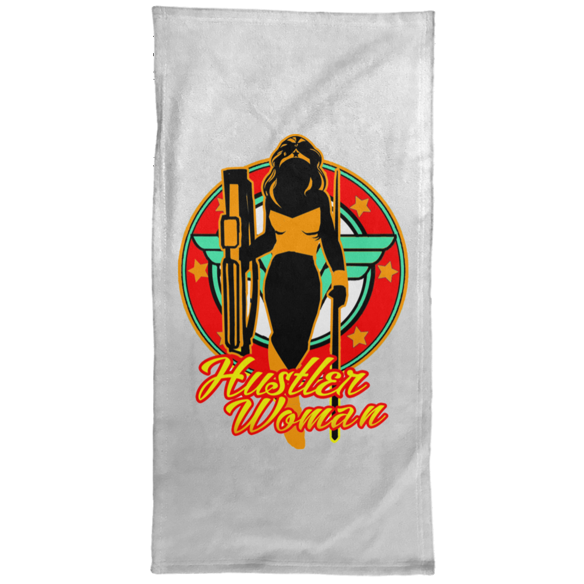 The GHOATS custom design #15. Hustler Woman. Wonder Woman Fan Art Parody. Pool Billiards. Hand Towel - 15x30