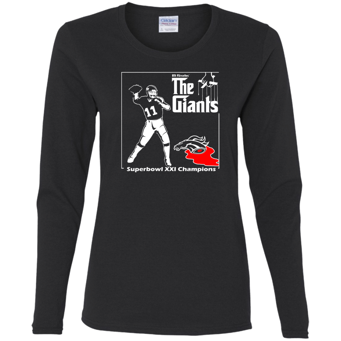 ArtichokeUSA Custom Design. Godfather Simms. NY Giants Superbowl XXI Champions. Fan Art. Ladies' 100% Cotton Long Sleeve T-Shirt